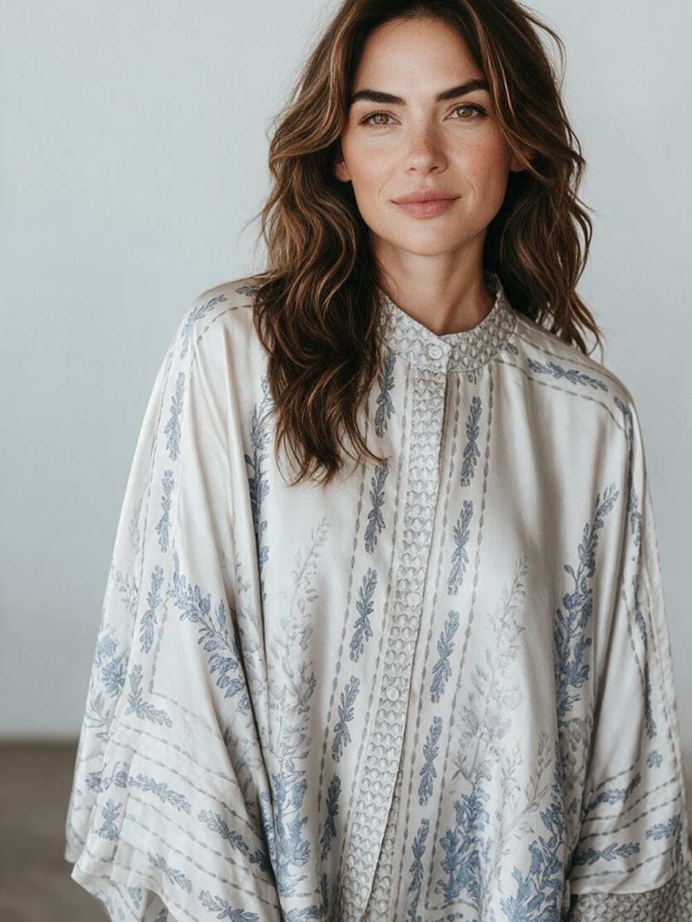 Womens Cream Floral Embroidered Peasant Top and pants set